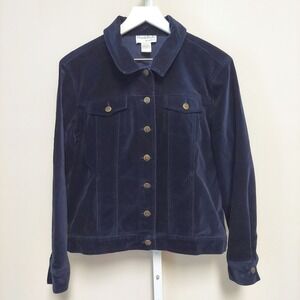 NorthStyle Navy Blue Velvet Trucker Jacket Rose Brass Buttons L Cottage 90s